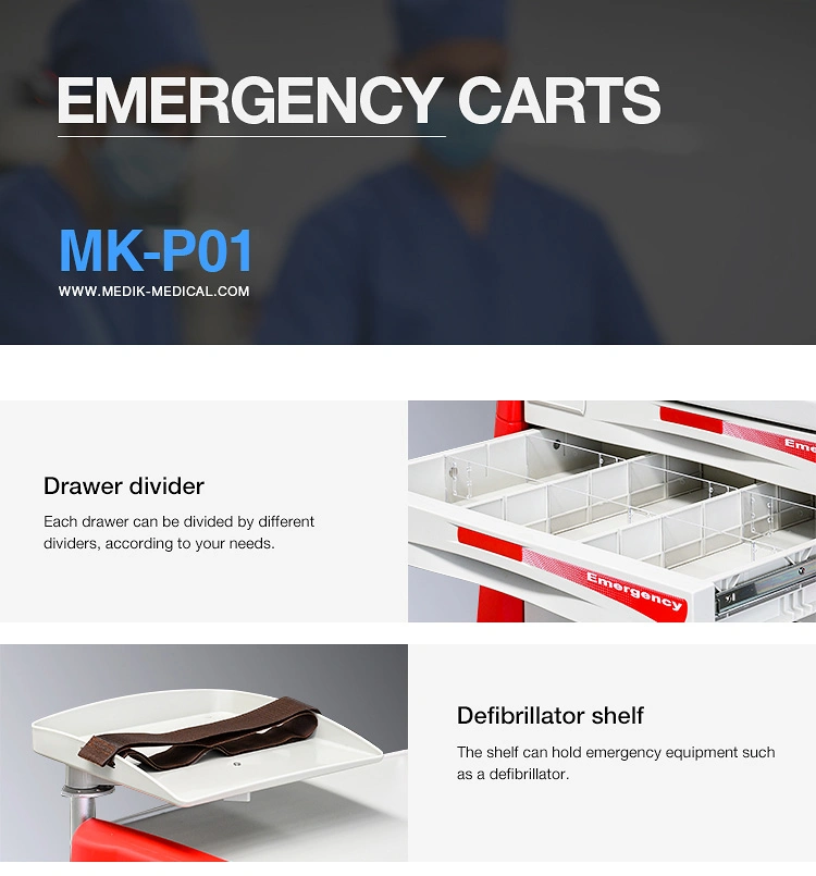 Mk-P01 ABS Hospital Medical Emergency Crash Cart for Medicine/Medication/Treatment/Nursing